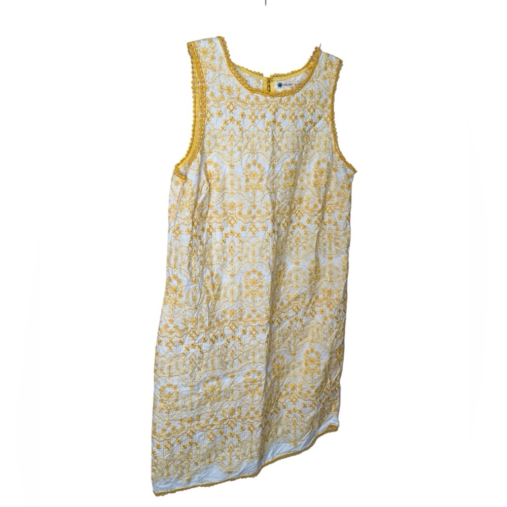 Chelsea & Violet Preppy Yellow Embroidered Shift Dress Summer Beach Coastal LG - Picture 2 of 8